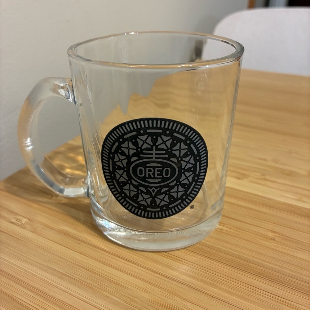 Clear Glass Mug with Oreo Logo